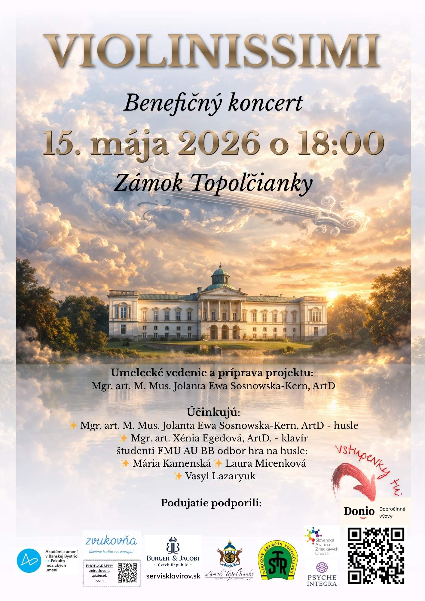 Violinissimi – benefičný koncert 15. mája 2026, Zámok Topoľčianky